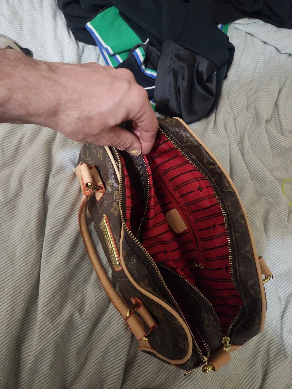 Louis Vuitton Brown Monogram Satchel with Natural Leather Trim - Picture 3 of 4